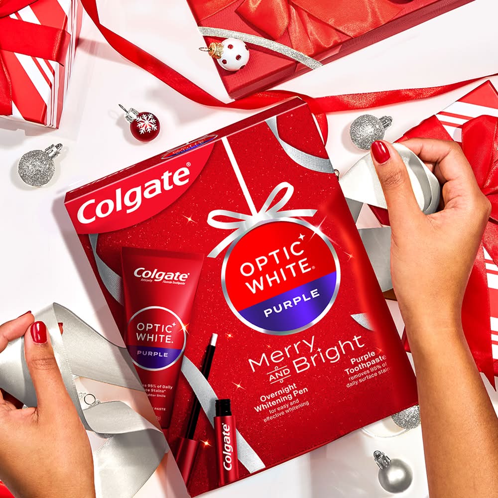 Colgate Optic White holiday giftset — detail