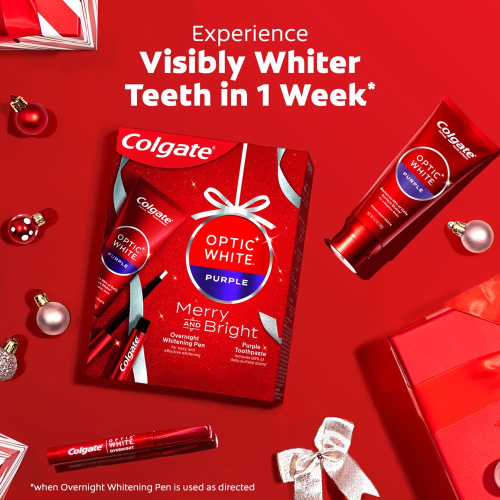 Colgate Optic White holiday giftset — infographic