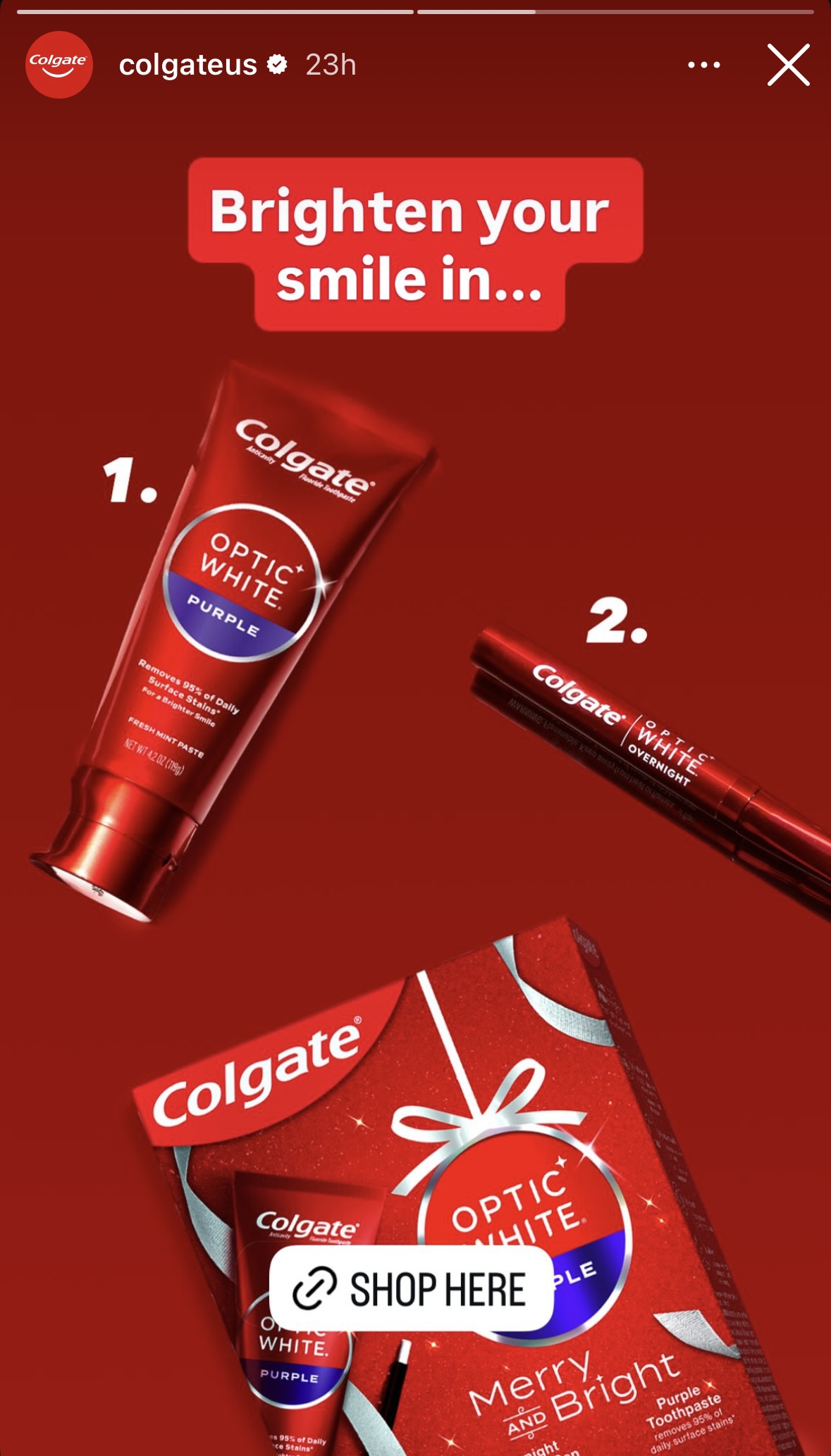 Colgate Optic White holiday giftset — social post