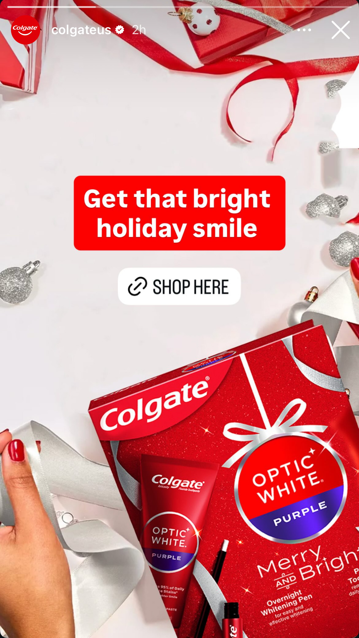 Colgate Optic White holiday giftset — social post