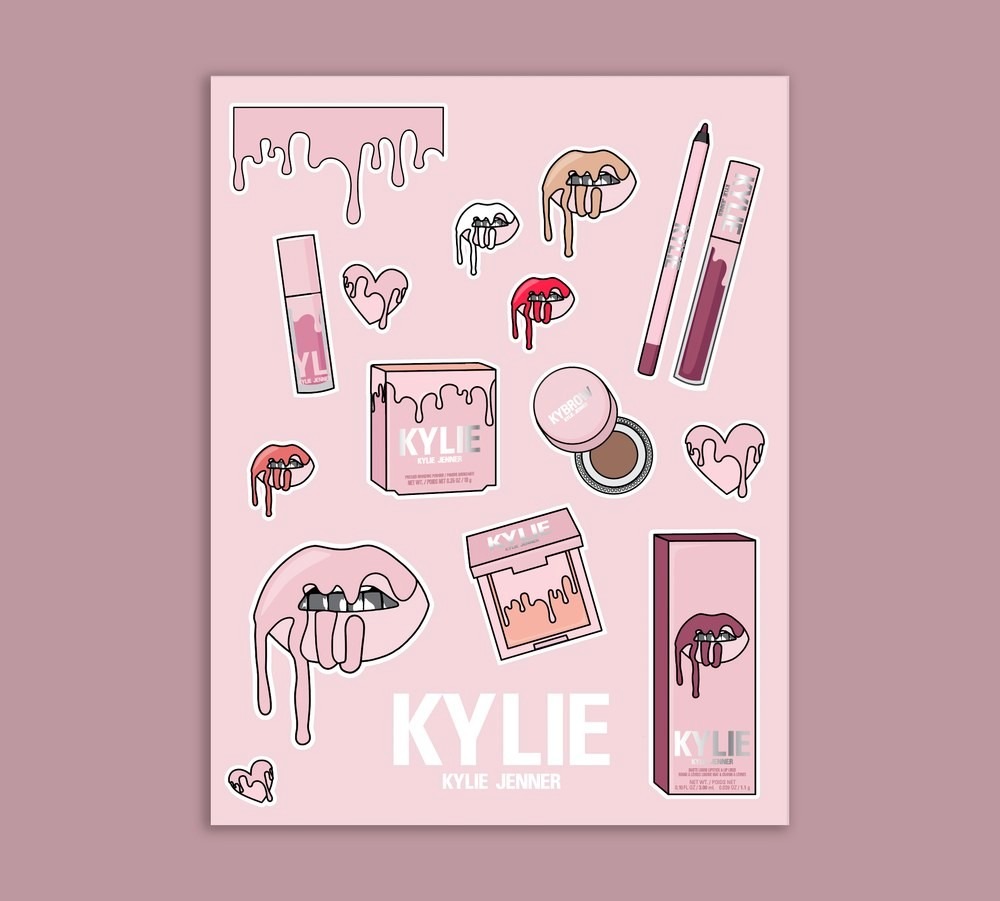 Kylie Cosmetics brand stickers and collateral from the rebrand