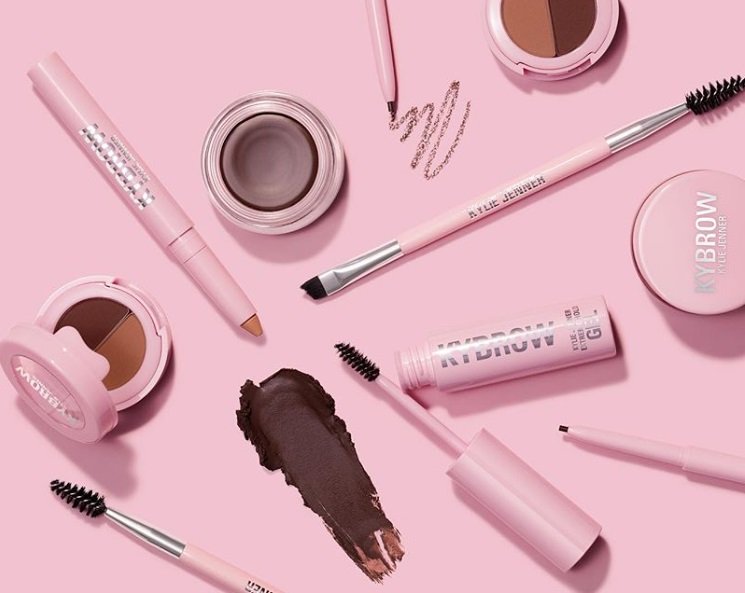 Kylie Cosmetics Kybrow packaging detail with lip-drip logo pattern