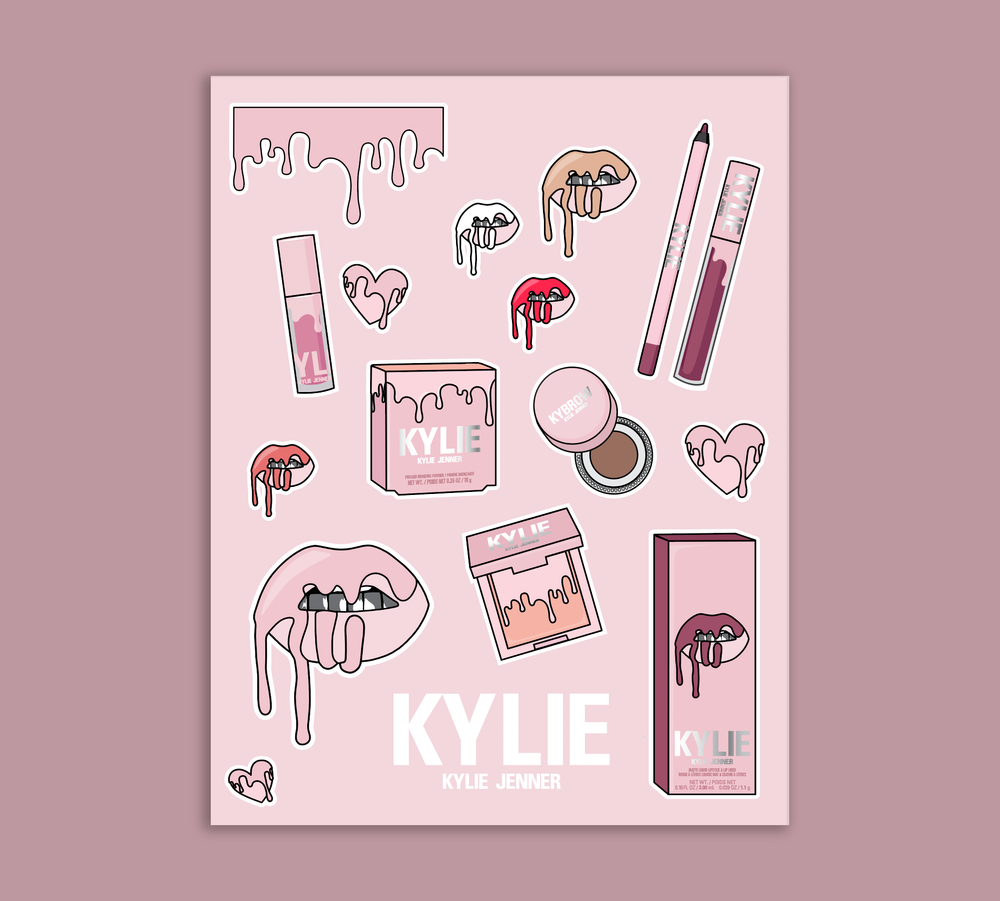 Kylie Cosmetics brand stickers and collateral from the rebrand