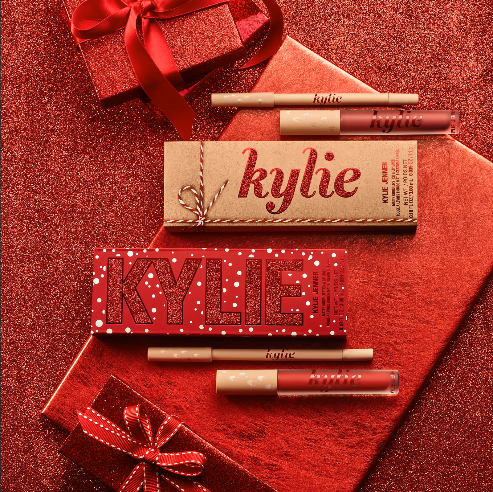 Kylie Cosmetics Reindeer Holiday Collection packaging lineup